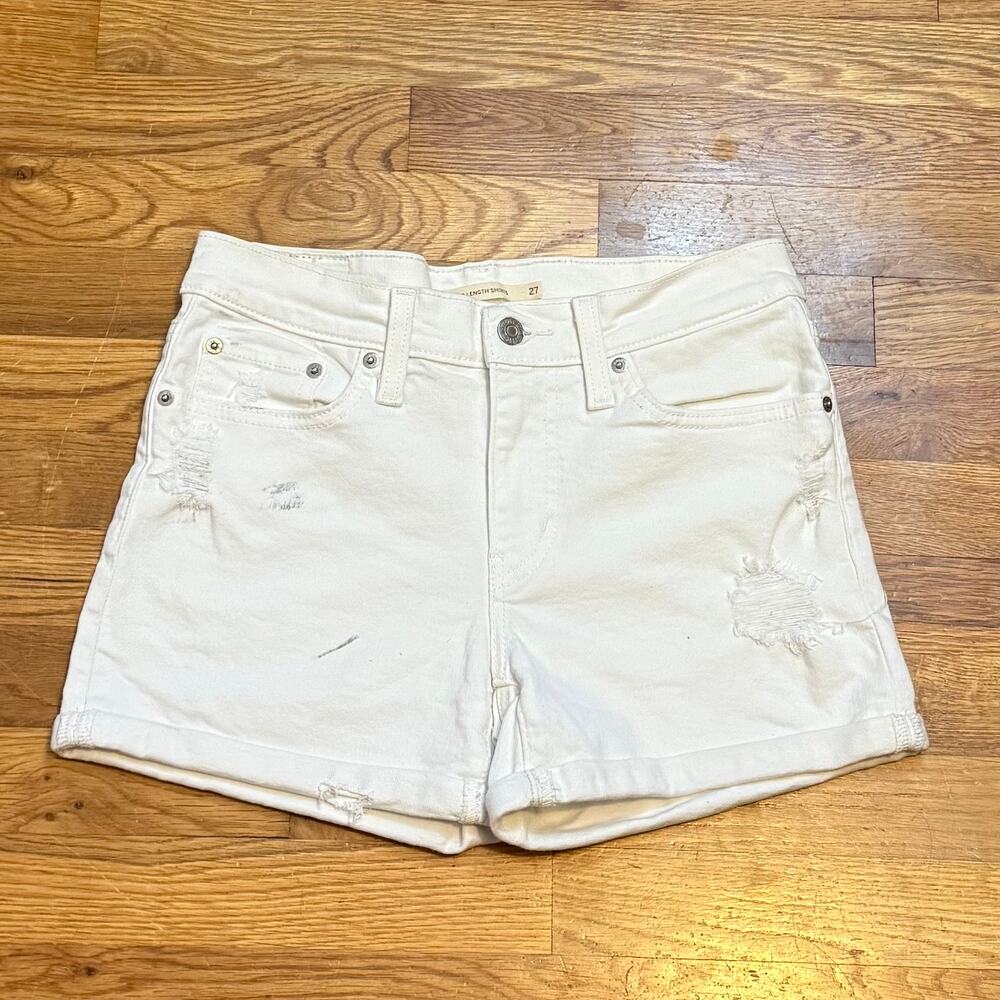 Levi’s Womens 27 White Distressed Mid Length Paint Denim Shorts Summer Festival